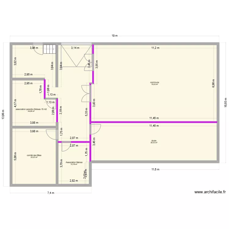 plan sous sol &eacute;cole finalis&eacute;. Plan de 5 Pièces et 205 m²