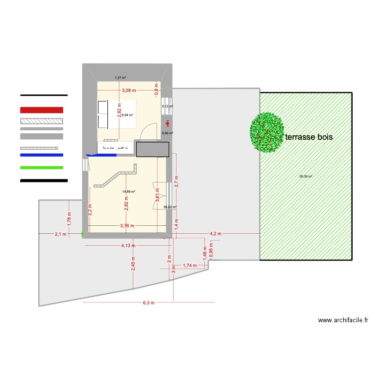 a casuccia état initial avec terrasse. Plan de 7 pièces et 118 m2
