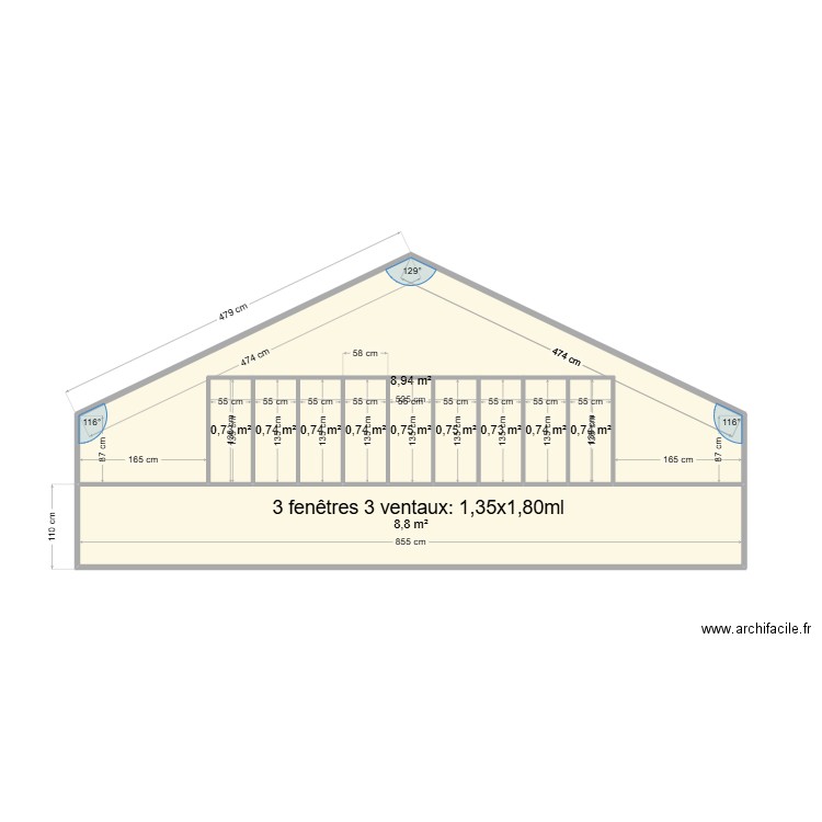 bureau mezzanine fenêtres. Plan de 11 pièces et 24 m2
