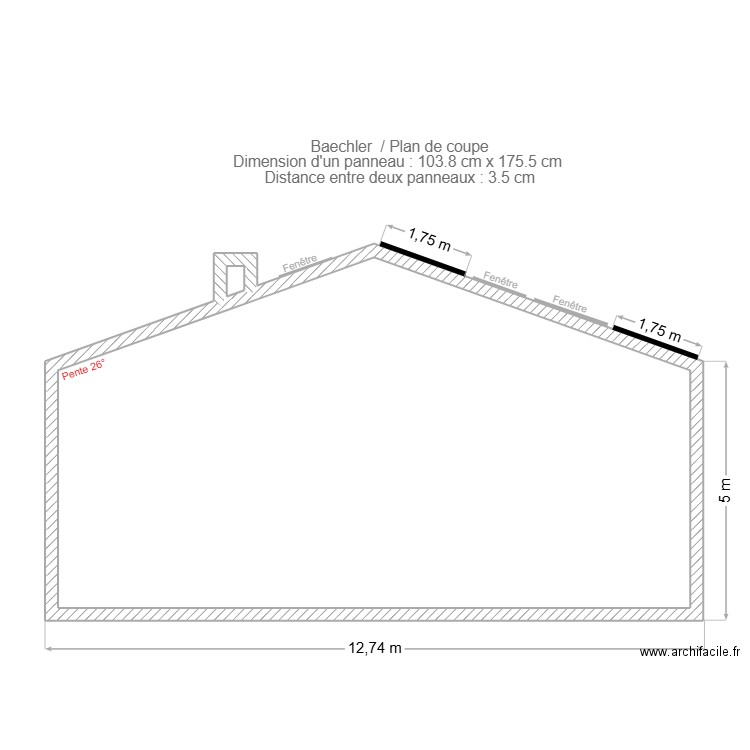 Baechler plan de coupe. Plan de 2 pièces et 69 m2