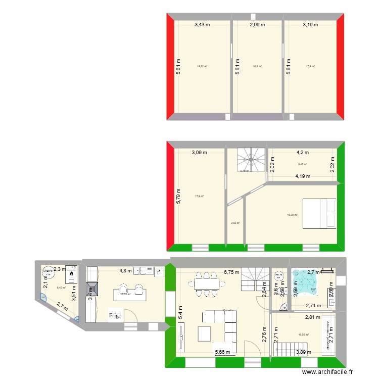 DIMENSION. Plan de 13 pièces et 182 m2