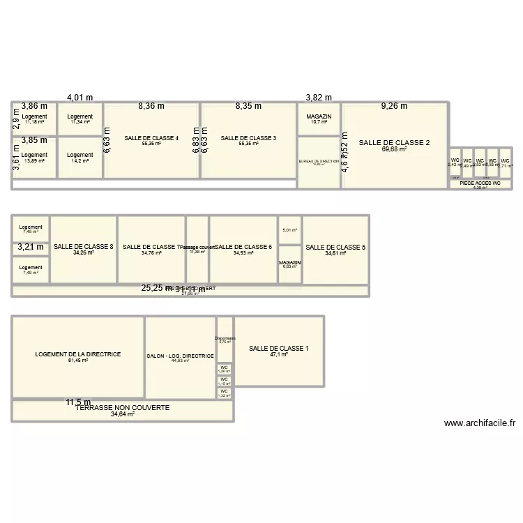 ECOLE DE BASSAREL - B&acirc;timent 1. Plan de 