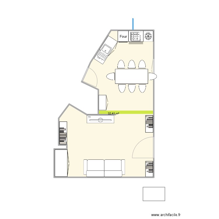 Cuisine V1. Plan de 1 pièce et 32 m2