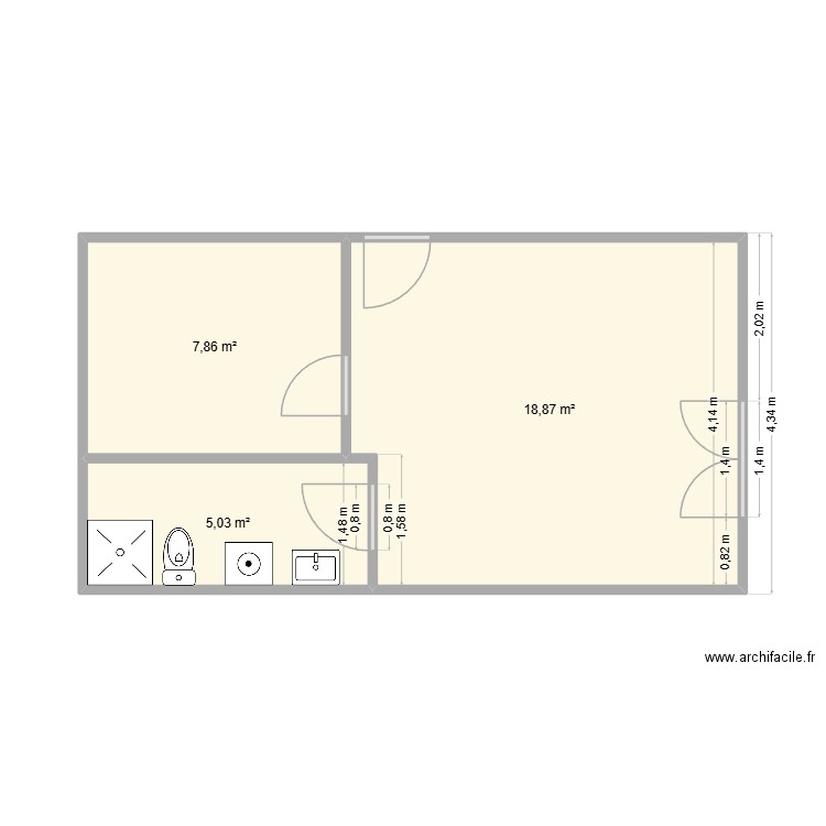 Stains Appt 03. Plan de 3 pièces et 32 m2