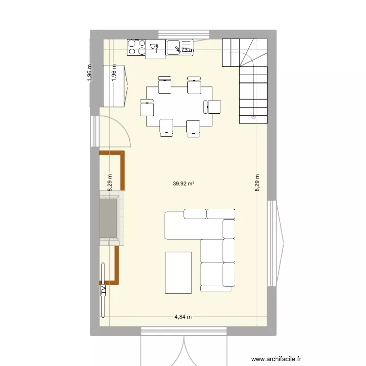 Maison 2. Plan de 1  et 40 m²