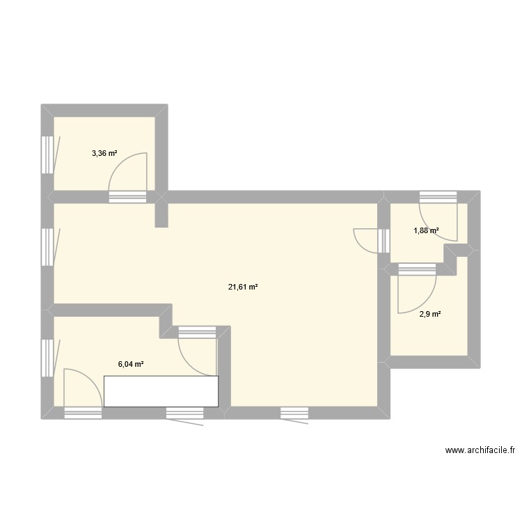 cagibi. Plan de 5 pièces et 36 m2