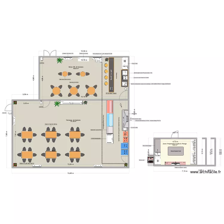 Plan restaurant Maersk. Plan de 3  et 164 m²