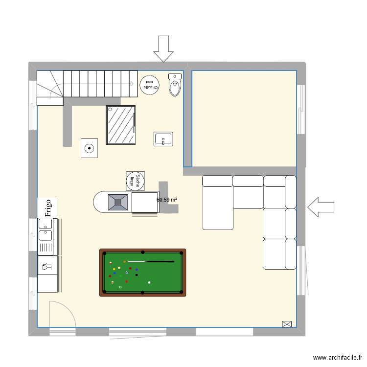 Sous-sol neuf. Plan de 1 pièce et 61 m2