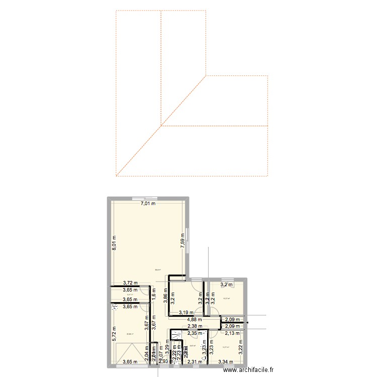 fauvettes. Plan de 9 pièces et 146 m2