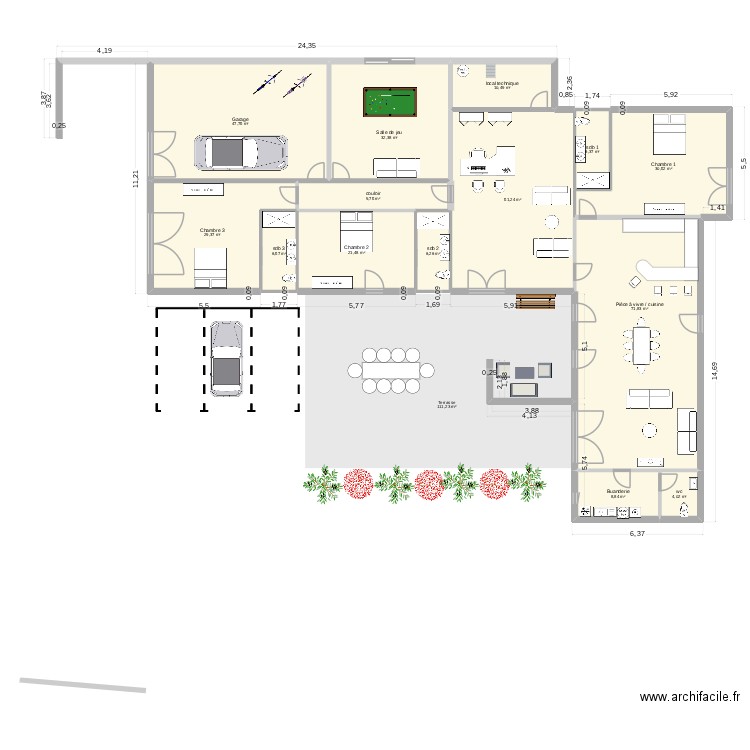 la clairiere. Plan de 14 pièces et 337 m2