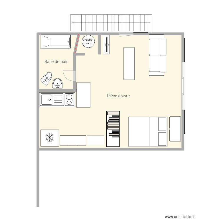 Daux. Plan de 2 pièces et 76 m2