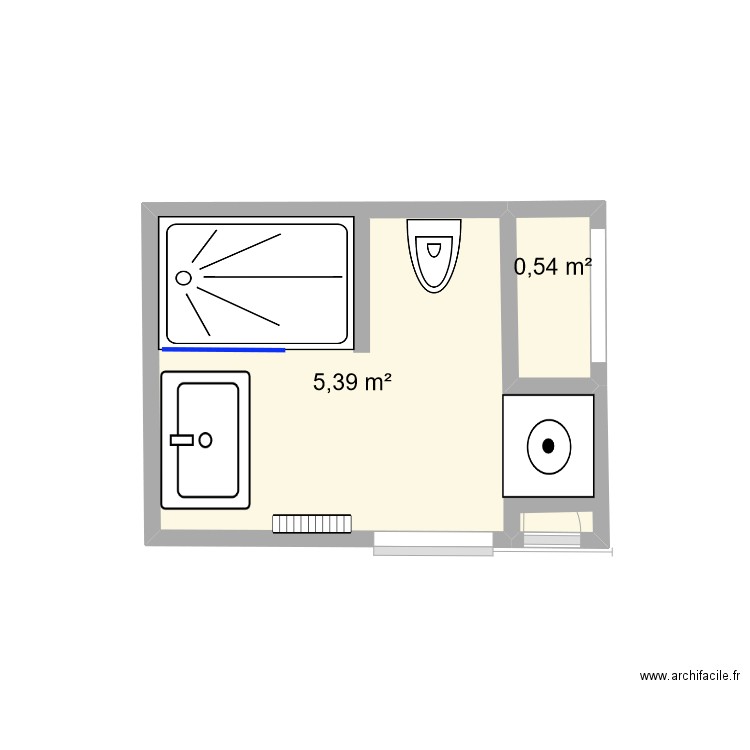 SDB. Plan de 2 pièces et 6 m2