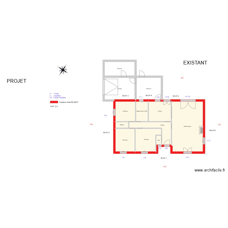 SERGENT_ Existant. Plan de 12 pièces et 132 m2