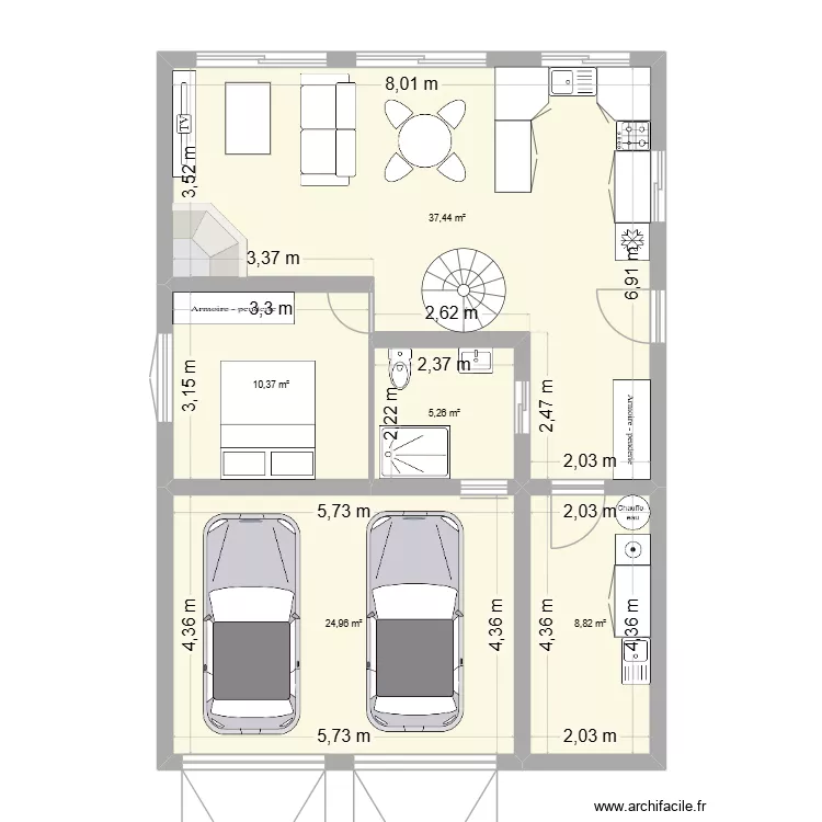Jk & Tof. Plan de 5 pièces et 87 m²