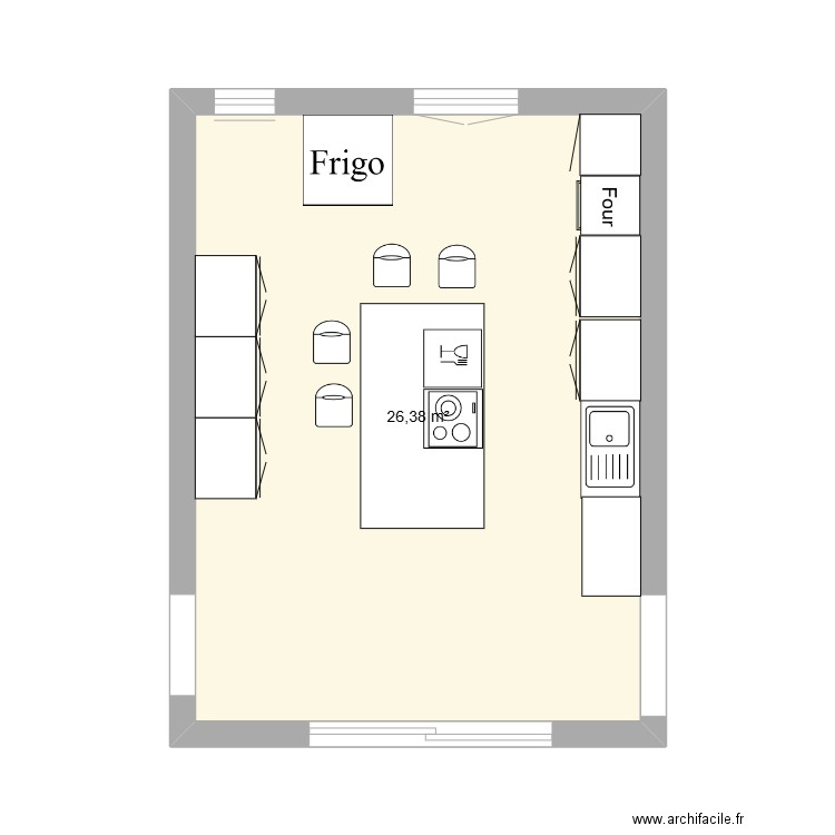 Cuisine. Plan de 1 pièce et 26 m2