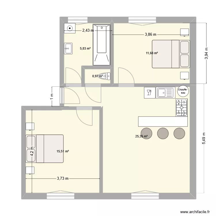 180AF. Plan de 5 Pièces et 59 m² 180AF. Plan de 5 Pièces et 59 m²