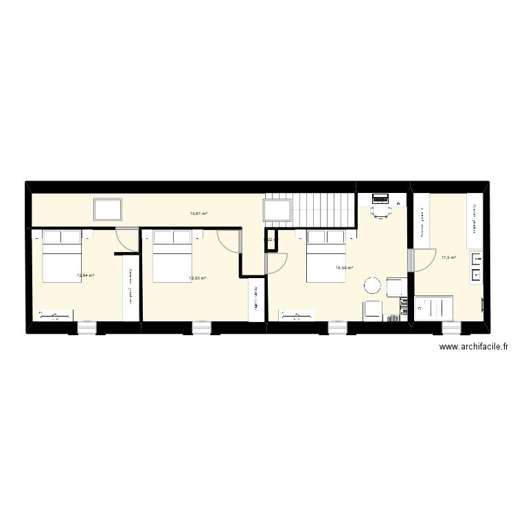 projet salles. Plan de 6 pièces et 72 m2