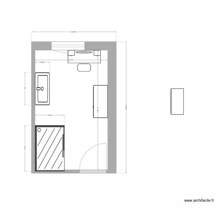 salle de douche avec coin coiffeuse. Plan de 