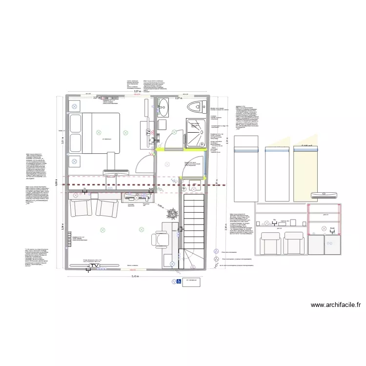 + Projet remise salon coté cour 3F + chambre (lit Villeneuve). Plan de 6 Pièces et 38 m² + Projet remise salon coté cour 3F + chambre (lit Villeneuve). Plan de 6 Pièces et 38 m²