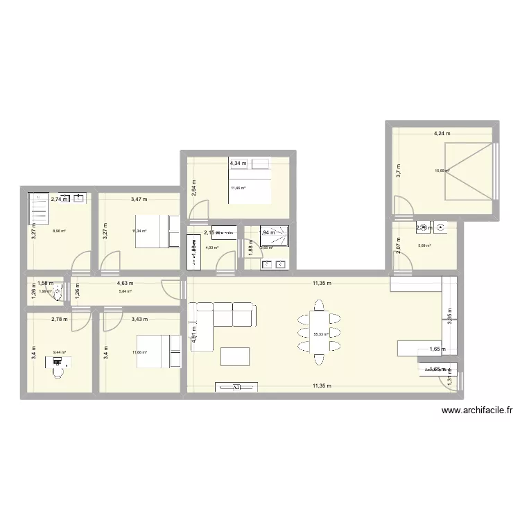 Maison L&eacute;a Antoine v6. Plan de 12 pièces et 145 m²