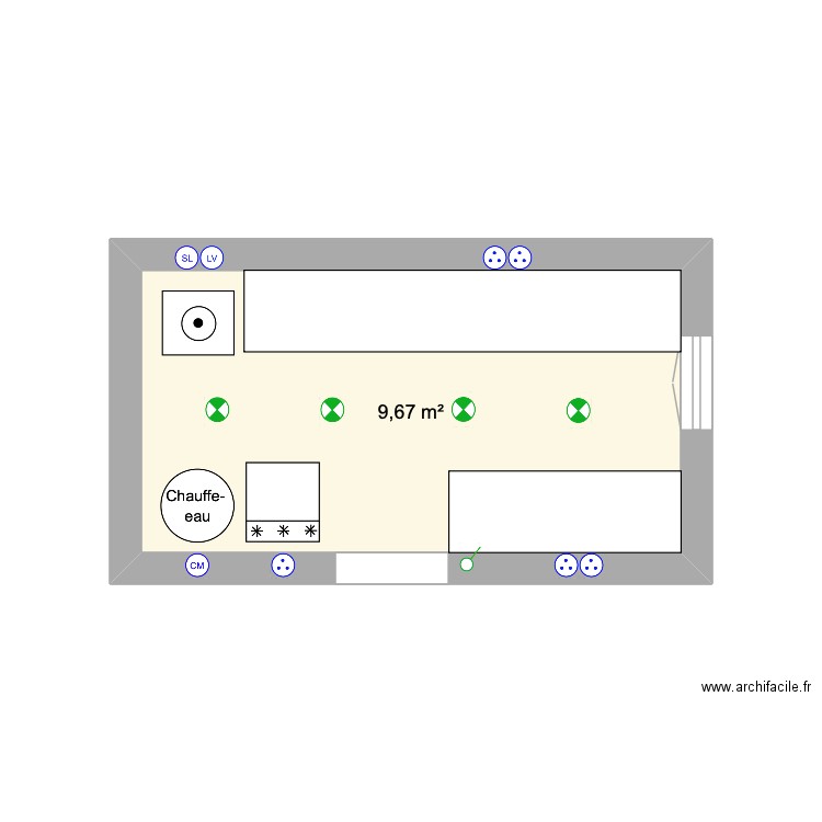 sellier. Plan de 1 pièce et 10 m2