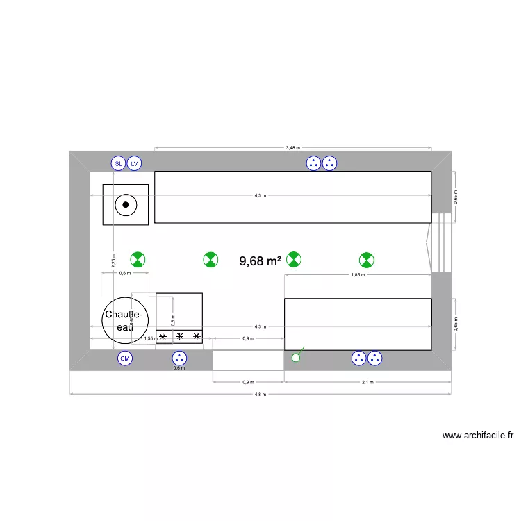 sellier. Plan de 1 pièce et 10 m²