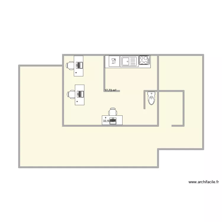 Chantier tri. Plan de 2 Pièces et 51 m²
