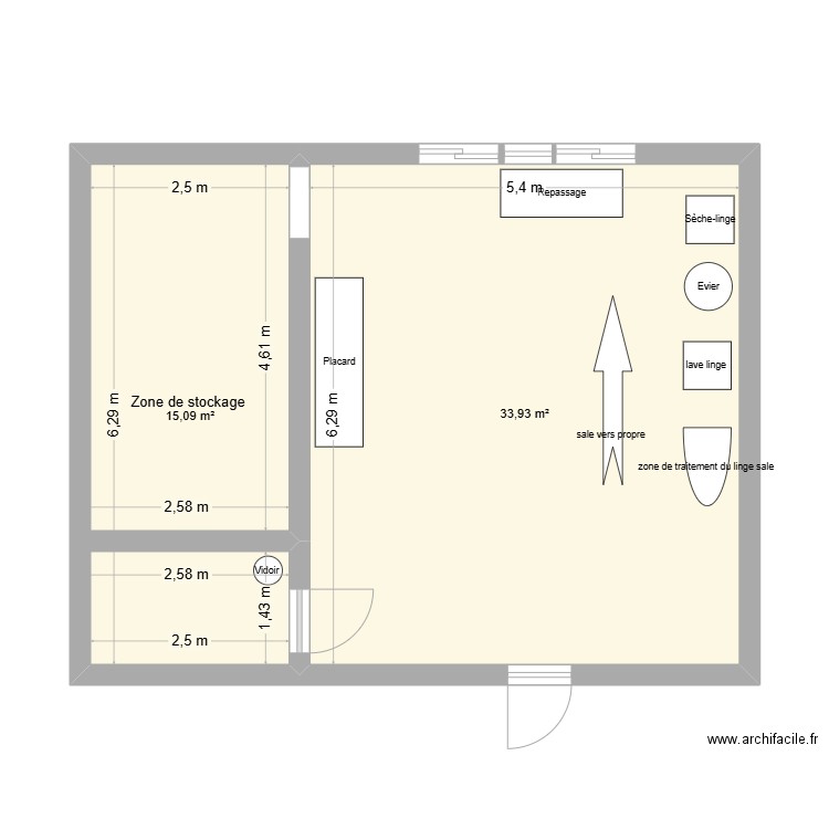 lingerie Gramat. Plan de 2 pièces et 49 m2