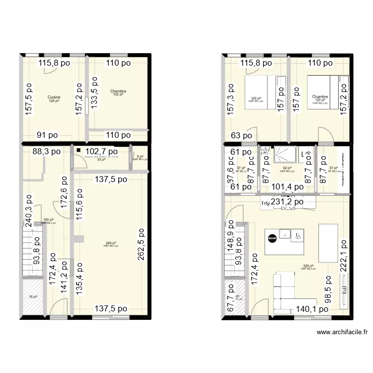Verdun quad. Plan de 15  et 134 m²