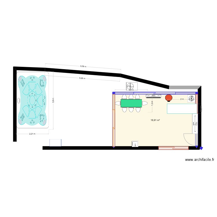 veranda spa. Plan de 1 pièce et 19 m2