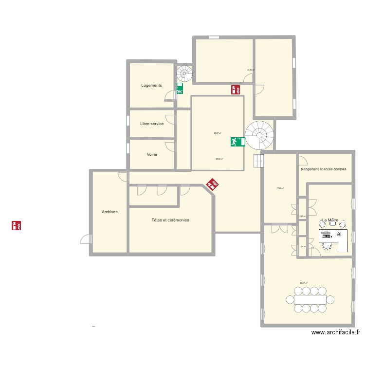 Mairie de Bornel 1er étage. Plan de 14 pièces et 337 m2