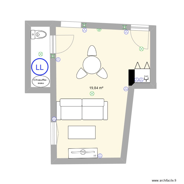 SALON_APPT1. Plan de 1 pièce et 20 m2
