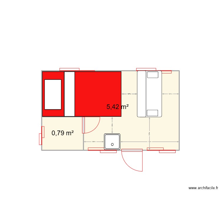 local. Plan de 2 pièces et 6 m2
