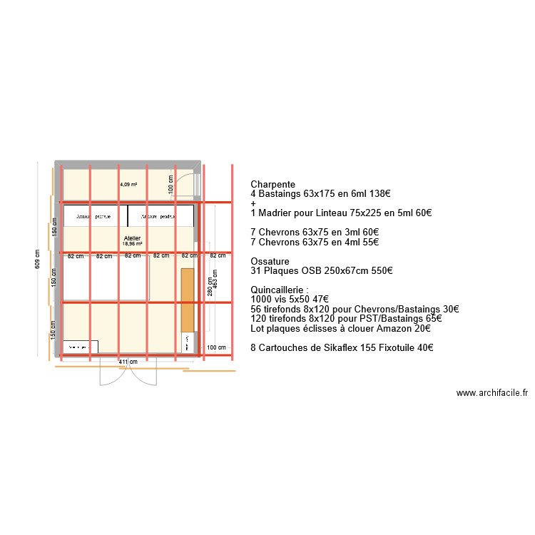 Atelier. Plan de 2 pièces et 23 m2