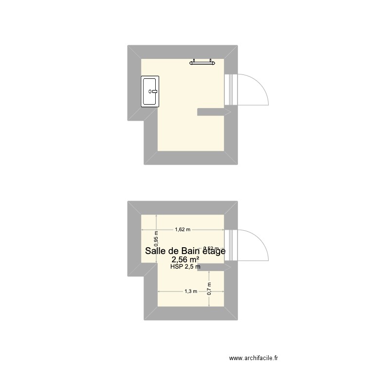 Salle de Bain étage. Plan de 2 pièces et 5 m2