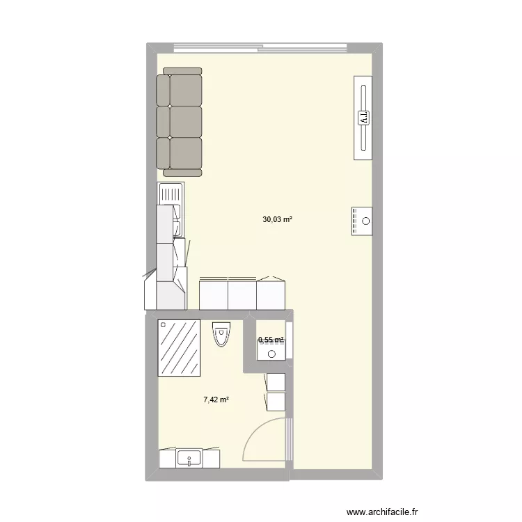 sdb. Plan de 3 Pièces et 38 m²