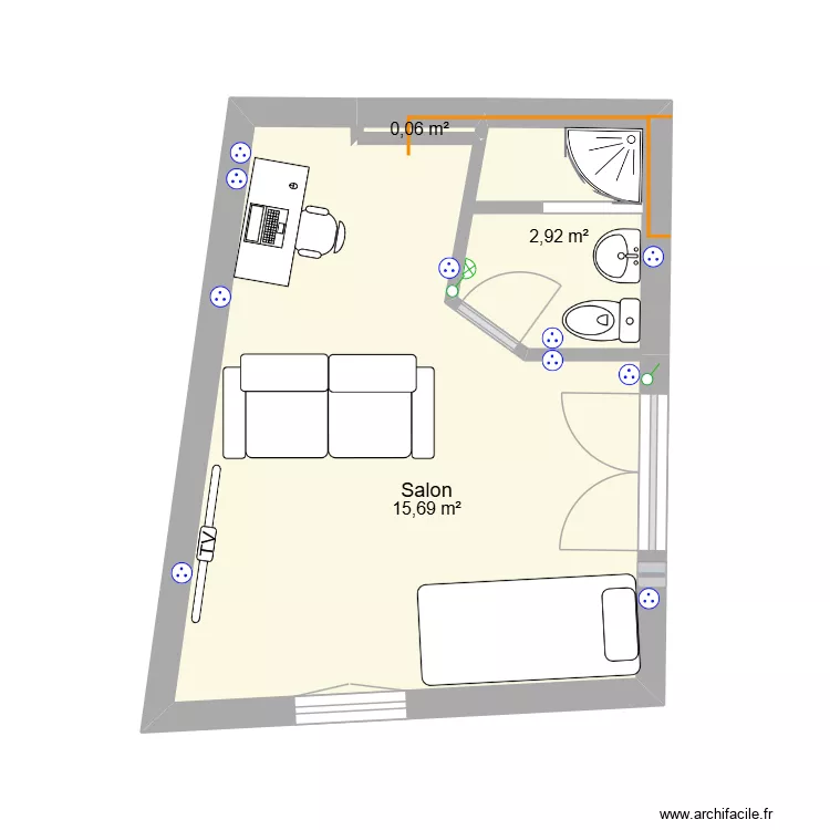 salon. Plan de 3  et 19 m²