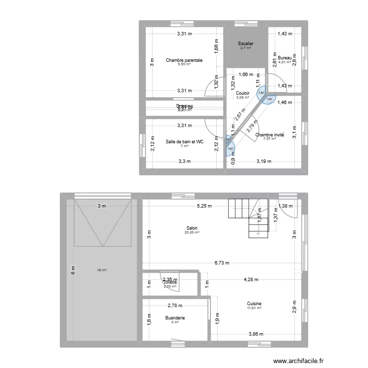 Projet maison. Plan de 12  et 94 m²