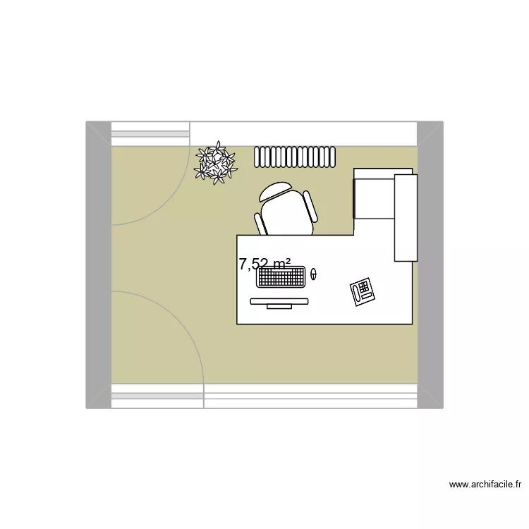 Bureau. Plan de 1  et 8 m²