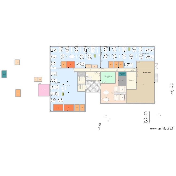 04 03 Plan R+1 V3. Plan de 32 pièces et 2038 m2