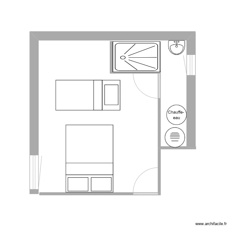 chambre + douche. Plan de 