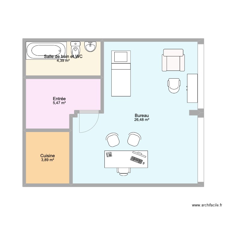 Cabinet. Plan de 4 pièces et 40 m2