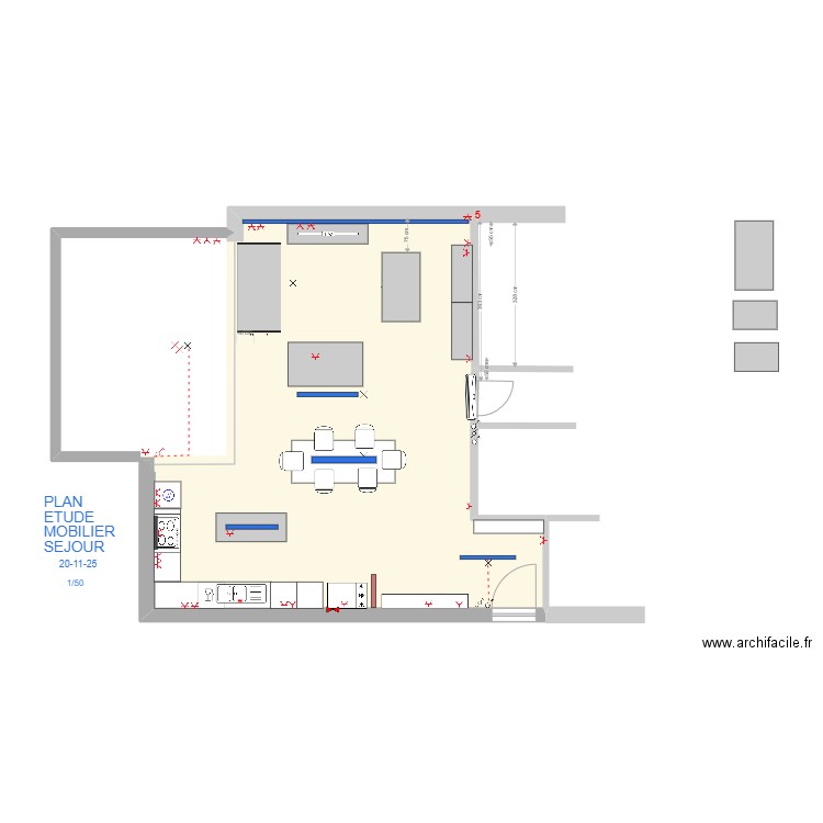 PLAN - ETUDE MOBILIER SEJOUR 20-11-25 - 1-50. Plan de 1 pièce et 55 m2