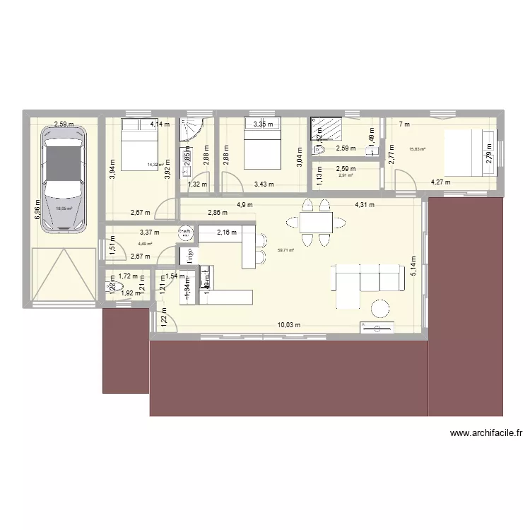 maison3. Plan de 6  et 115 m²