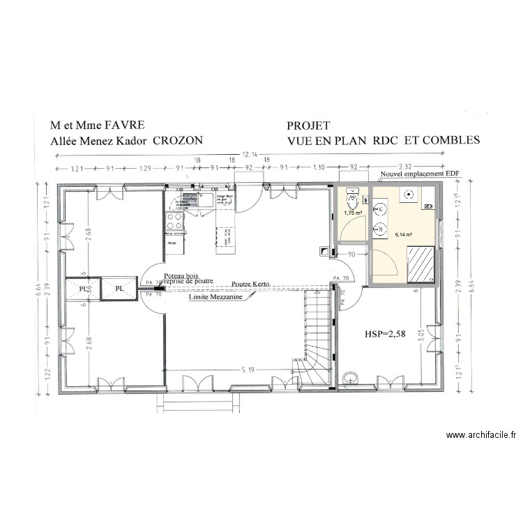 Chantier Salle de bain et WC - P2. Plan de 2 pièces et 8 m2