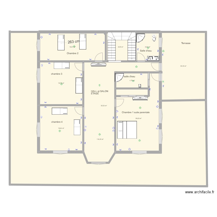 plan Maroc étage. Plan de 11 pièces et 306 m2