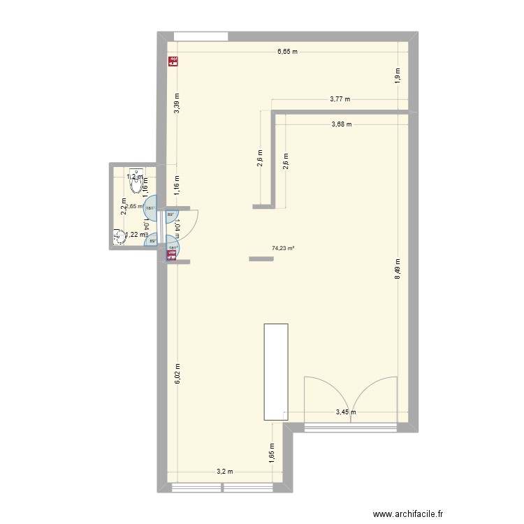 RESTAURANT. Plan de 2 pièces et 77 m2