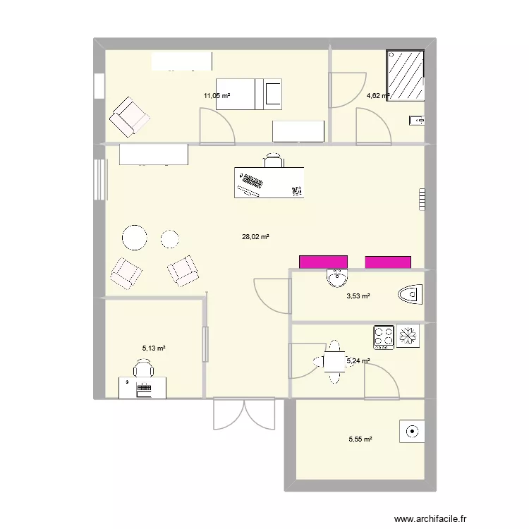 EMILIE. Plan de 7  et 63 m²