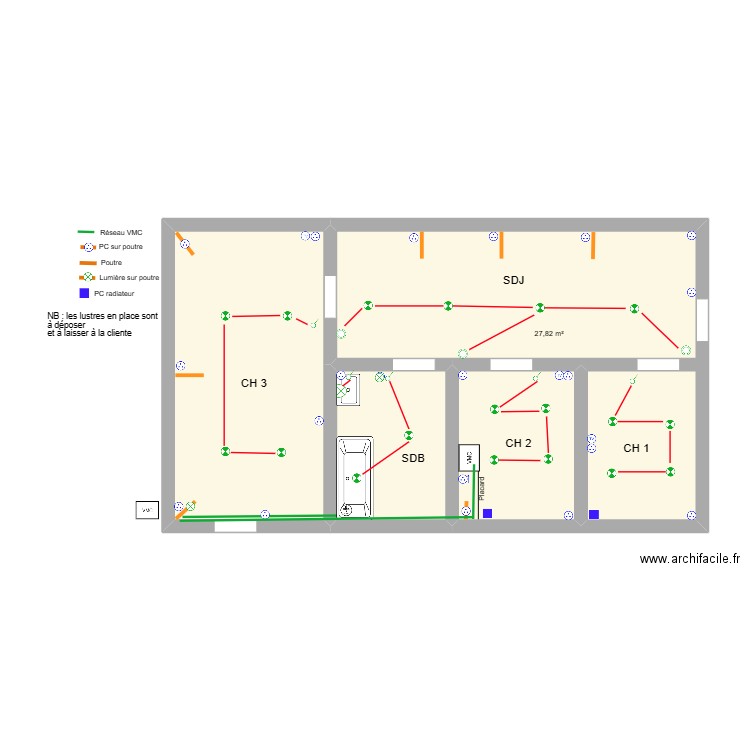 MOUFLIER. Plan de 4 pièces et 62 m2