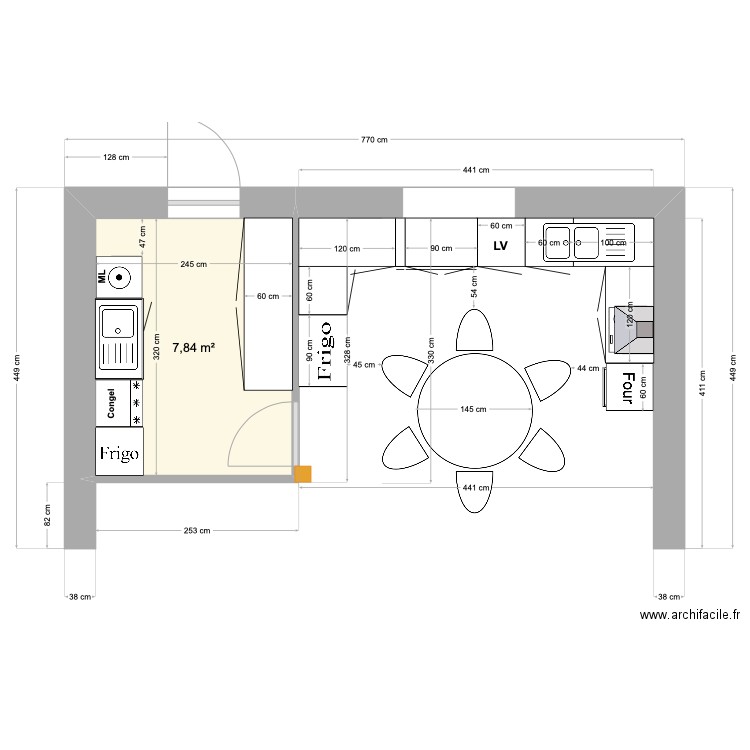 cuisine Alex. Plan de 1 pièce et 8 m2